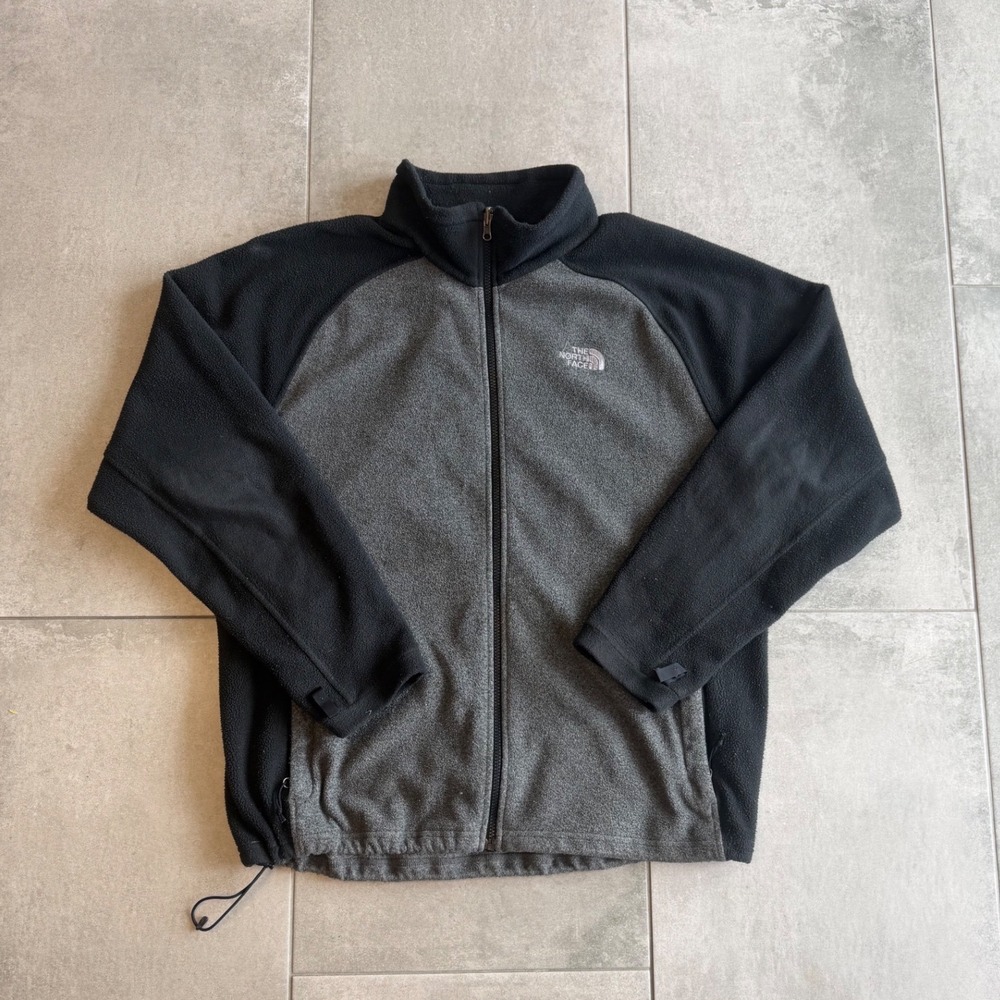 The North Face Mens XL Full Zip Fleece Jacket Grey Black Colorblock Outdoor